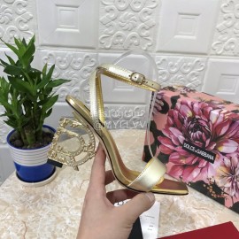 Dolce Gabbana Cowhide Diamond High Heeled Sandals For Women Gold