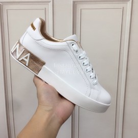 Dolce Gabbana Silk Cowhide Casual Sneakers For Women Gold
