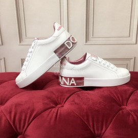 Dolce Gabbana Silk Cowhide Casual Sneakers For Women Rose Red