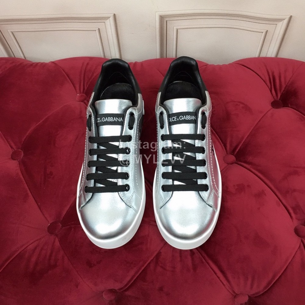 Dolce Gabbana New Silk Cowhide Casual Sneakers For Women Silver