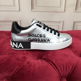 Dolce Gabbana New Silk Cowhide Casual Sneakers For Women Silver