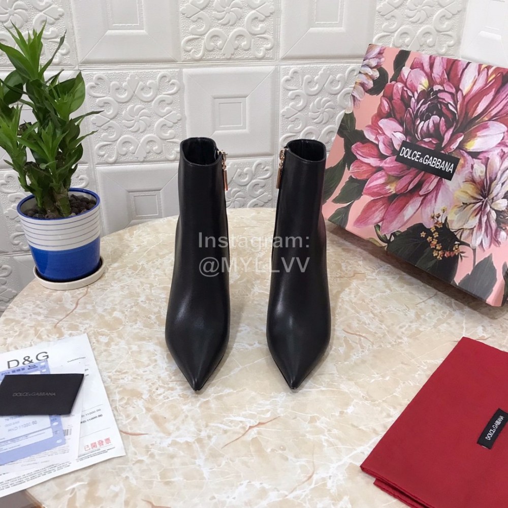 Dolce Gabbana Cowhide Pointed High Heel Boots For Women Black