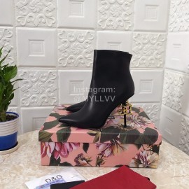 Dolce Gabbana Cowhide Pointed High Heel Boots For Women Black