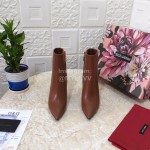Dolce Gabbana Cowhide Pointed High Heel Boots For Women Reddish Brown