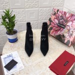 Dolce Gabbana Cowhide Velvet Pointed High Heel Boots For Women Black