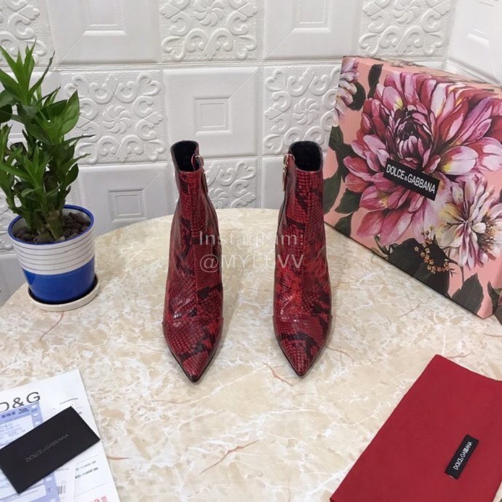 Dolce Gabbana Snake Skin Pointed High Heel Boots For Women Red