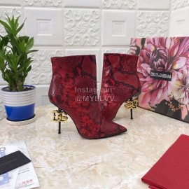 Dolce Gabbana Snake Skin Pointed High Heel Boots For Women Red