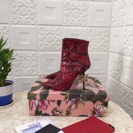 Dolce Gabbana Snake Skin Pointed High Heel Boots For Women Red