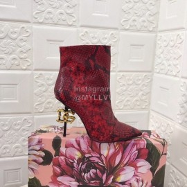 Dolce Gabbana Snake Skin Pointed High Heel Boots For Women Red
