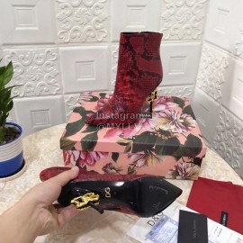 Dolce Gabbana Snake Skin Pointed High Heel Boots For Women Red