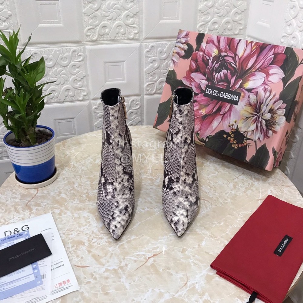 Dolce Gabbana Snake Skin Pointed High Heel Boots For Women Gray