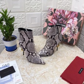 Dolce Gabbana Snake Skin Pointed High Heel Boots For Women Gray