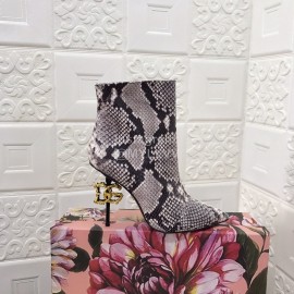 Dolce Gabbana Snake Skin Pointed High Heel Boots For Women Gray