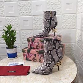 Dolce Gabbana Snake Skin Pointed High Heel Boots For Women Gray