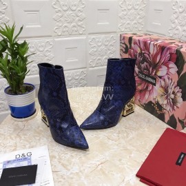 Dolce Gabbana Snake Skin Pointed Letter High Heel Boots For Women Blue