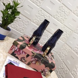 Dolce Gabbana Snake Skin Pointed Letter High Heel Boots For Women Blue