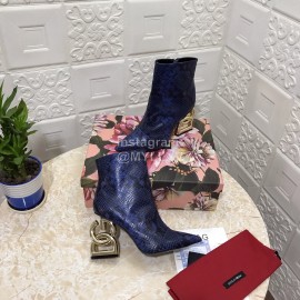 Dolce Gabbana Snake Skin Pointed Letter High Heel Boots For Women Blue