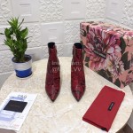 Dolce Gabbana Snake Skin Pointed Letter High Heel Boots For Women Red