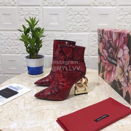 Dolce Gabbana Snake Skin Pointed Letter High Heel Boots For Women Red