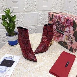 Dolce Gabbana Snake Skin Pointed Letter High Heel Boots For Women Red