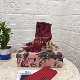 Dolce Gabbana Snake Skin Pointed Letter High Heel Boots For Women Red