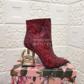Dolce Gabbana Snake Skin Pointed Letter High Heel Boots For Women Red