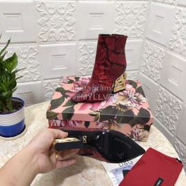 Dolce Gabbana Snake Skin Pointed Letter High Heel Boots For Women Red