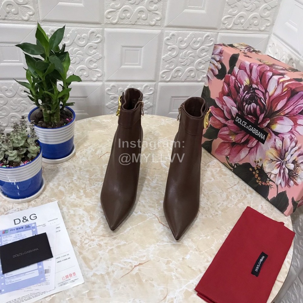 Dolce Gabbana Cowhide Letter High Heel Boots For Women Brown