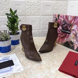 Dolce Gabbana Cowhide Letter High Heel Boots For Women Brown