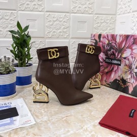 Dolce Gabbana Cowhide Letter High Heel Boots For Women Brown