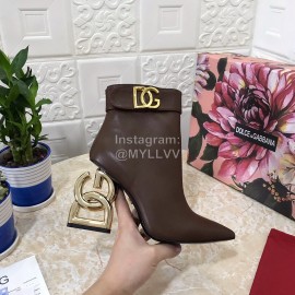 Dolce Gabbana Cowhide Letter High Heel Boots For Women Brown