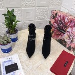 Dolce Gabbana Cowhide Velvet Letter High Heel Boots For Women Black
