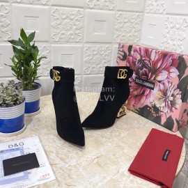 Dolce Gabbana Cowhide Velvet Letter High Heel Boots For Women Black