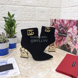Dolce Gabbana Cowhide Velvet Letter High Heel Boots For Women Black