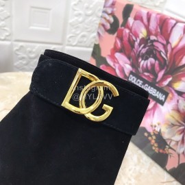 Dolce Gabbana Cowhide Velvet Letter High Heel Boots For Women Black