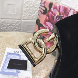 Dolce Gabbana Cowhide Velvet Letter High Heel Boots For Women Black