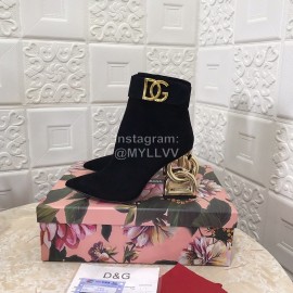 Dolce Gabbana Cowhide Velvet Letter High Heel Boots For Women Black