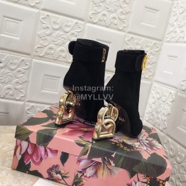 Dolce Gabbana Cowhide Velvet Letter High Heel Boots For Women Black