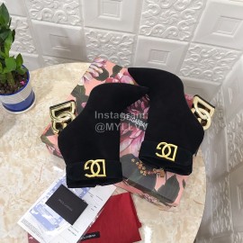 Dolce Gabbana Cowhide Velvet Letter High Heel Boots For Women Black