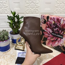 Dolce Gabbana New Cowhide Letter High Heel Boots For Women Brown