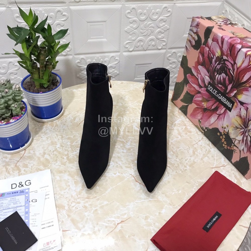 Dolce Gabbana New Cowhide Velvet Letter High Heel Boots For Women Black
