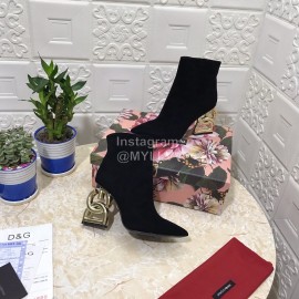 Dolce Gabbana New Cowhide Velvet Letter High Heel Boots For Women Black