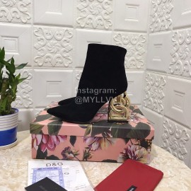 Dolce Gabbana New Cowhide Velvet Letter High Heel Boots For Women Black