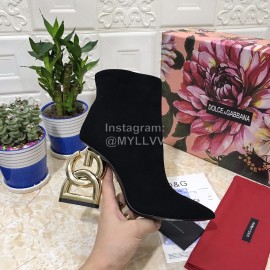 Dolce Gabbana New Cowhide Velvet Letter High Heel Boots For Women Black