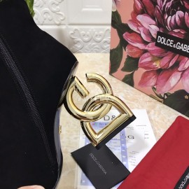 Dolce Gabbana New Cowhide Velvet Letter High Heel Boots For Women Black