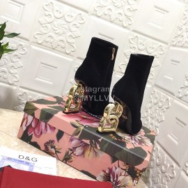 Dolce Gabbana New Cowhide Velvet Letter High Heel Boots For Women Black