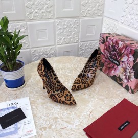 Dolce Gabbana Leopard Print Leather High Heels For Women