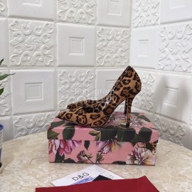 Dolce Gabbana Leopard Print Leather High Heels For Women