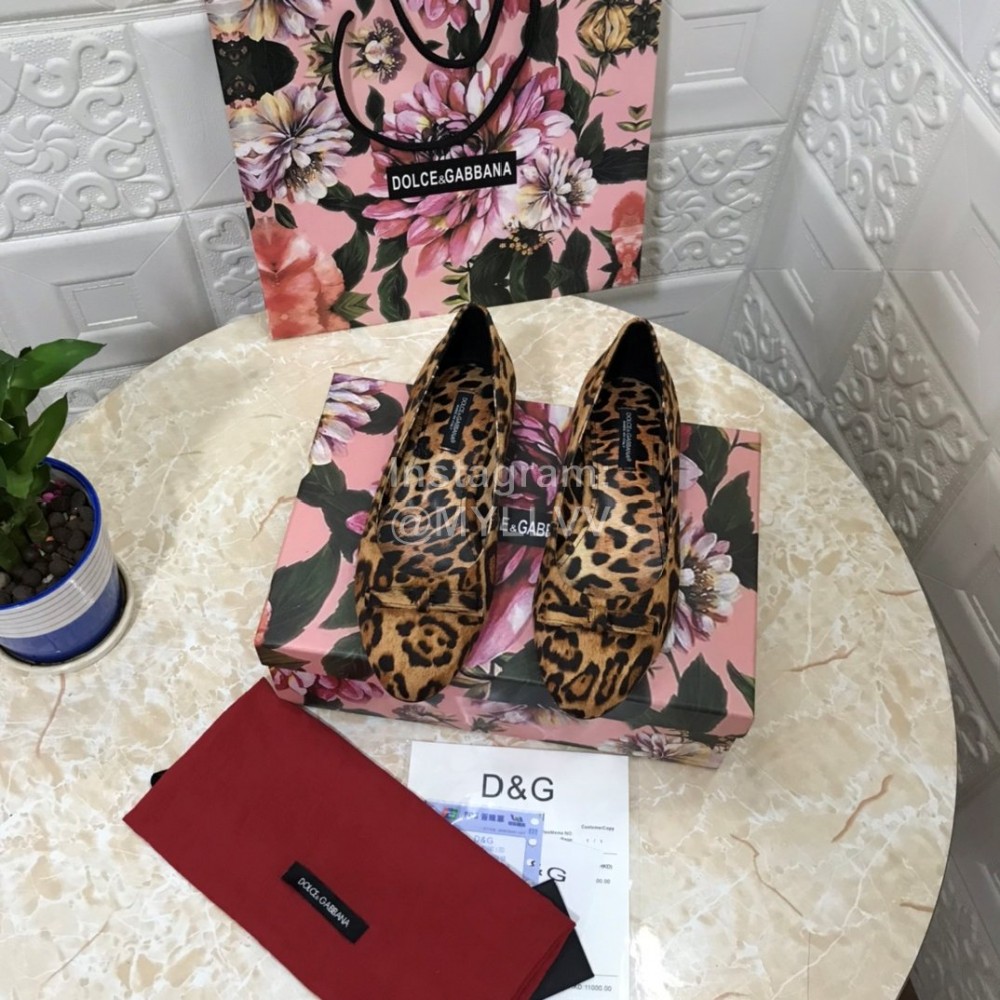 Dolce Gabbana Leopard Print Leather Flat Heels For Women
