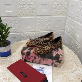 Dolce Gabbana Leopard Print Leather Flat Heels For Women